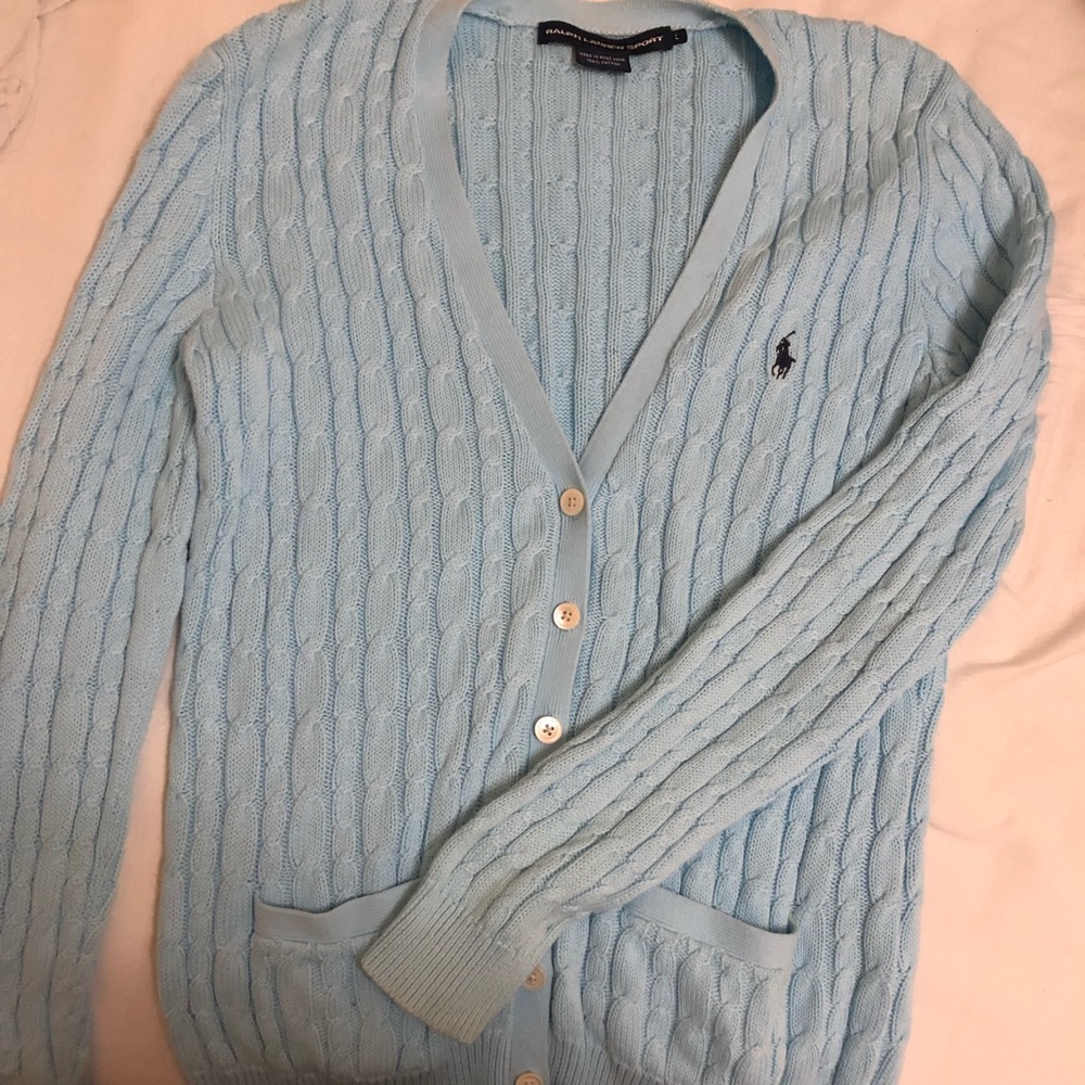 POLO RL 💙 Like New! Baby Blue Classic Cable Cardi